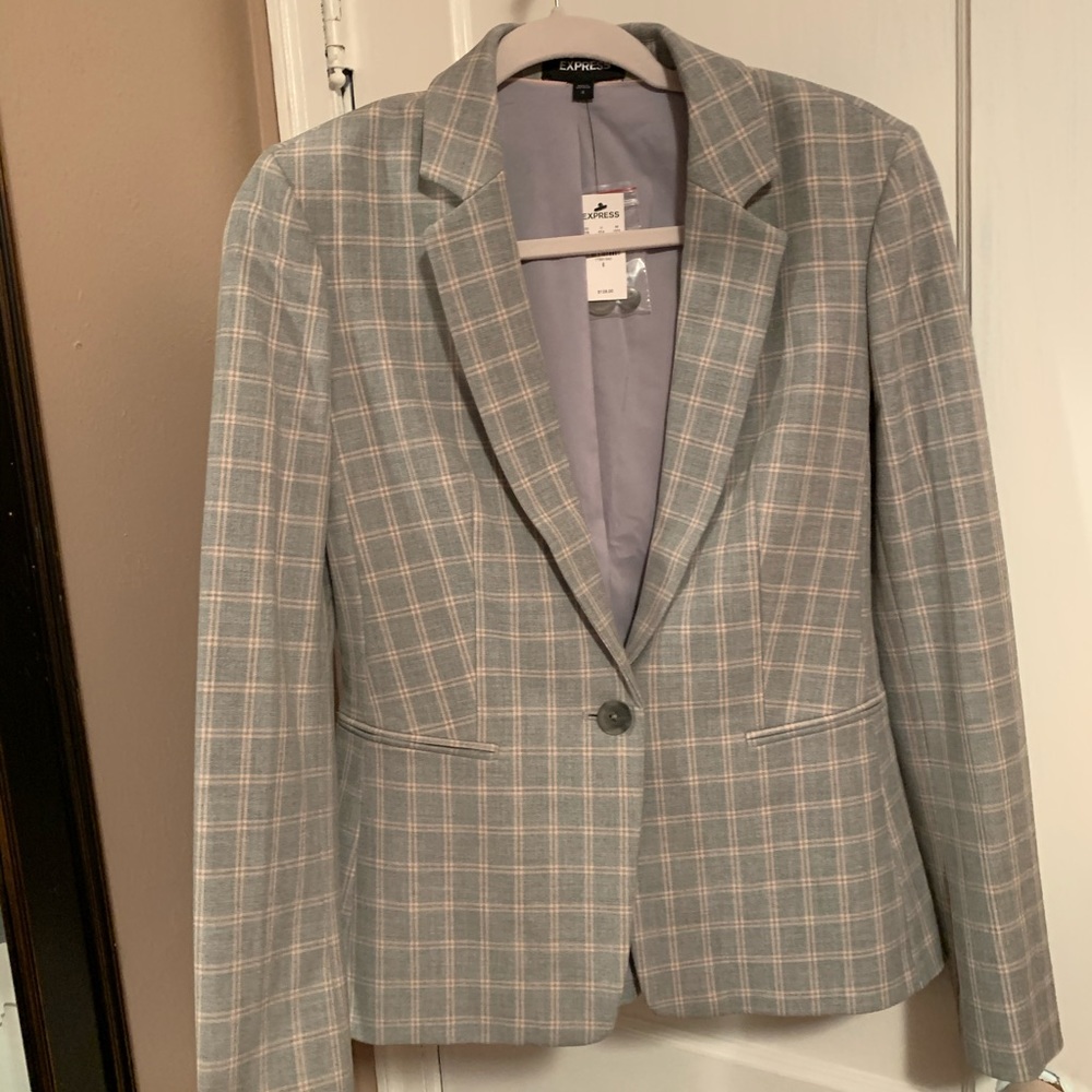Express grey & pink windowpane blazer!